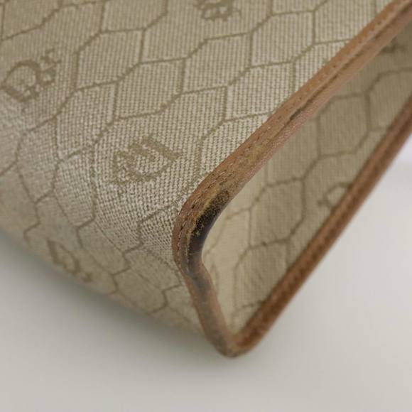 Christian Dior Honeycomb Canvas Clutch Bag PVC Leather Beige Auth bs20832